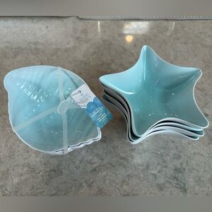 Sigrid Olsen Aqua Shell (4) & Starfish Bowls (4) 8 Total /NWT